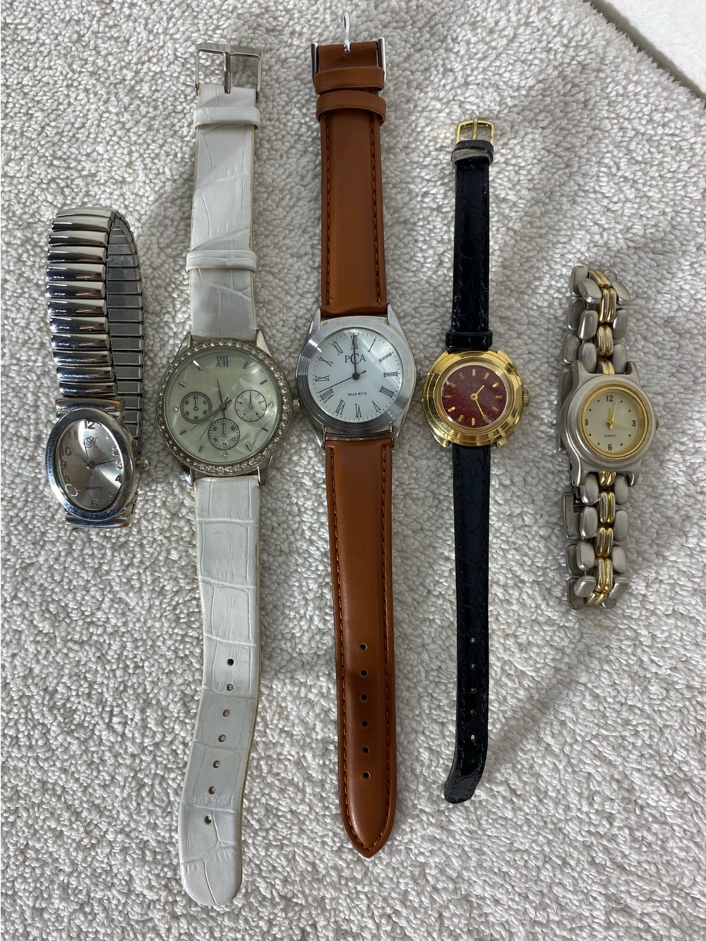 Vintage Watch Bundle of 5 PCA Silver Tone Faux Chrono Two Tone Untested AS IS